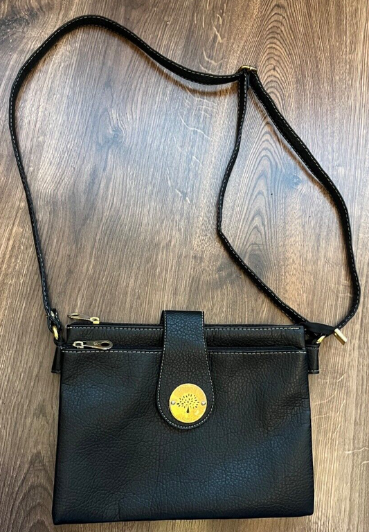 Mulberry Bag Crossbody Leather Black Daria Logo Strap