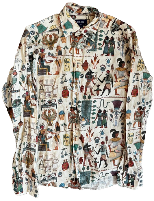 Eton Button Up Shirt Slim Fit Egypt Print Cotton Long Sleeve Size Men M