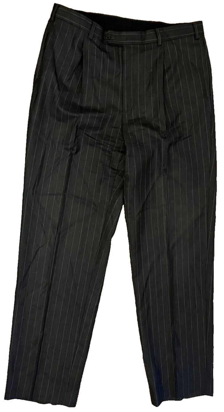 Aquascutum Dress Pants Suit Trousers Straight Leg Size Men 34 L Pinstripe Black