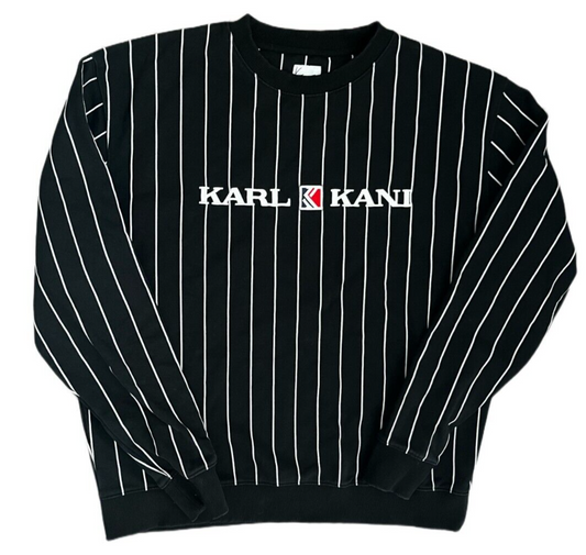 Karl Kani Sweatshirt Pinstripe Black Sweater Pullover Sudadera Men Size L