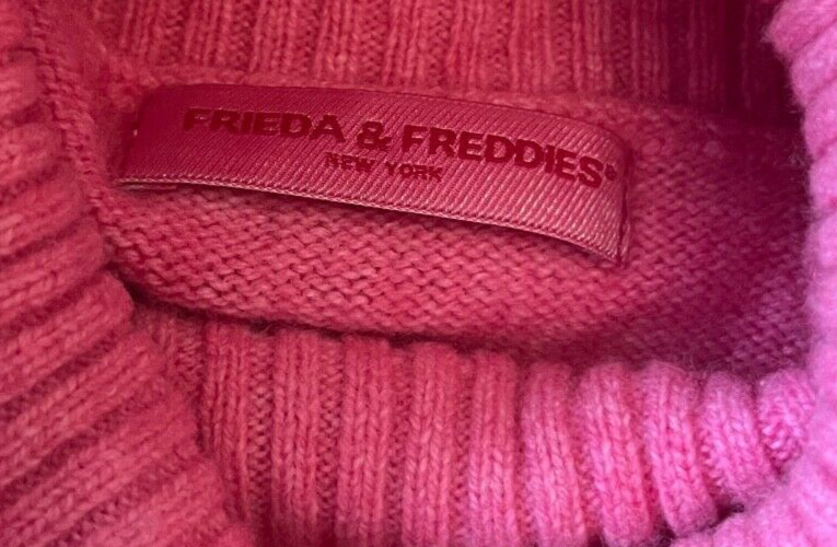 Frieda Freddies Sweater High Neck Wool Pullover Pink Women Check Measurements