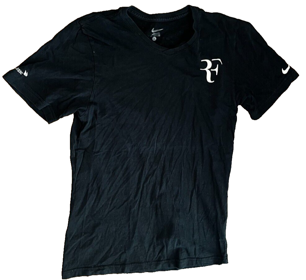 Roger Federer RF Tennis Jersey Black Shirt Nike Size Men S 404705-010