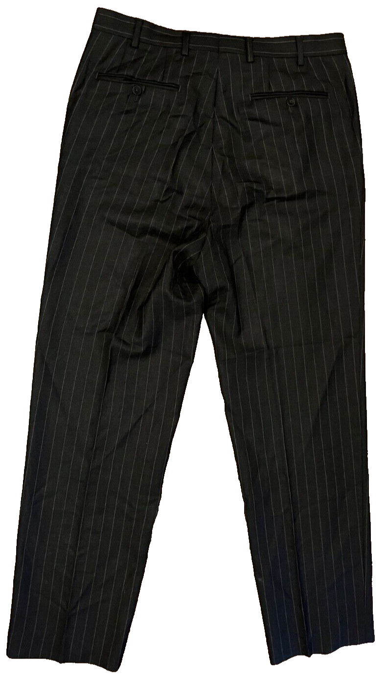 Aquascutum Dress Pants Suit Trousers Straight Leg Size Men 34 L Pinstripe Black