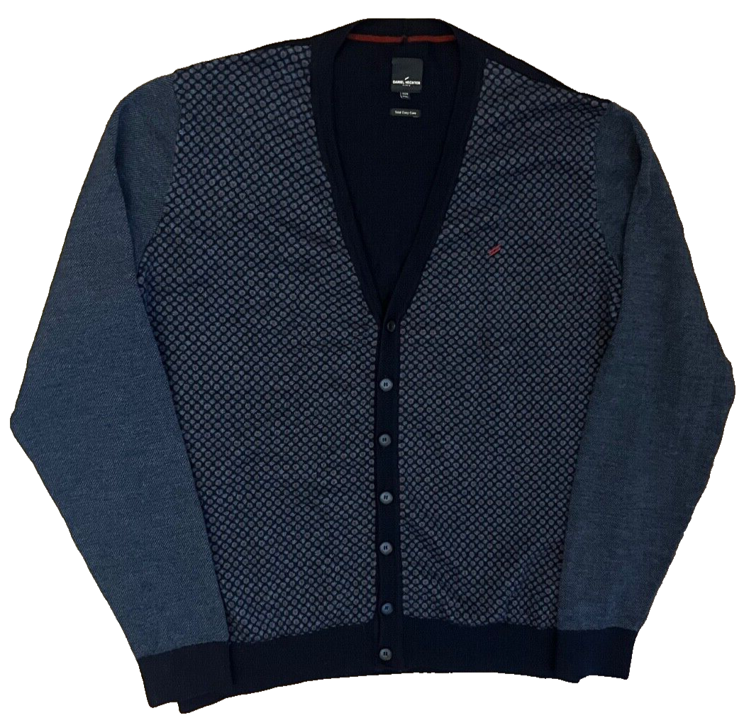 Daniel Hechter Sweater Cardigan Blue Button Up Virgin Wool Size Men XXL