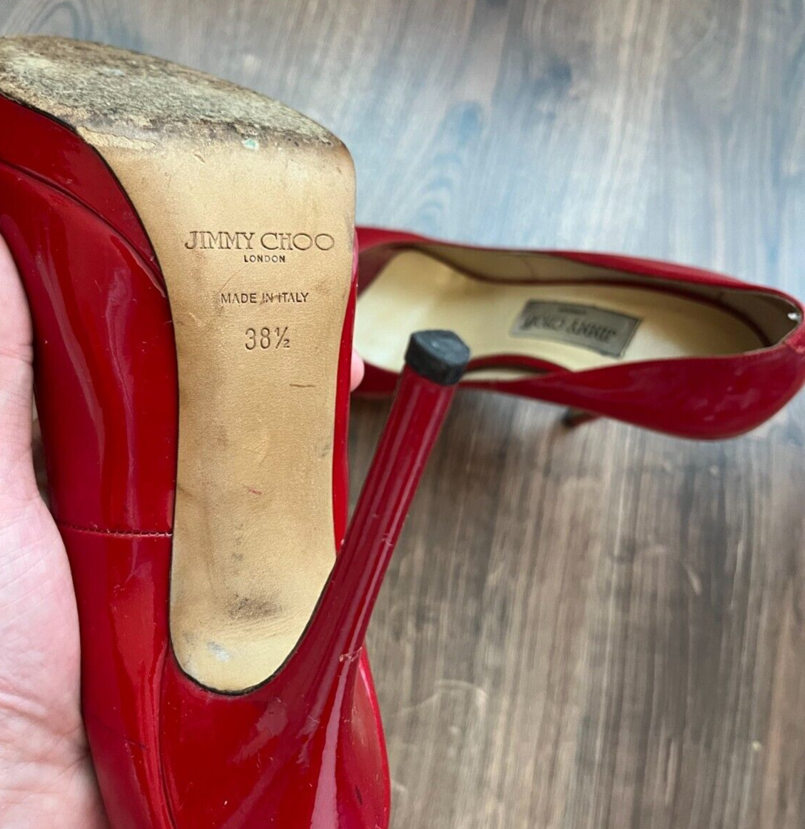 Jimmy Choo High Heels Red Patent Leather Luna Made in Italy Size EUR 38.5