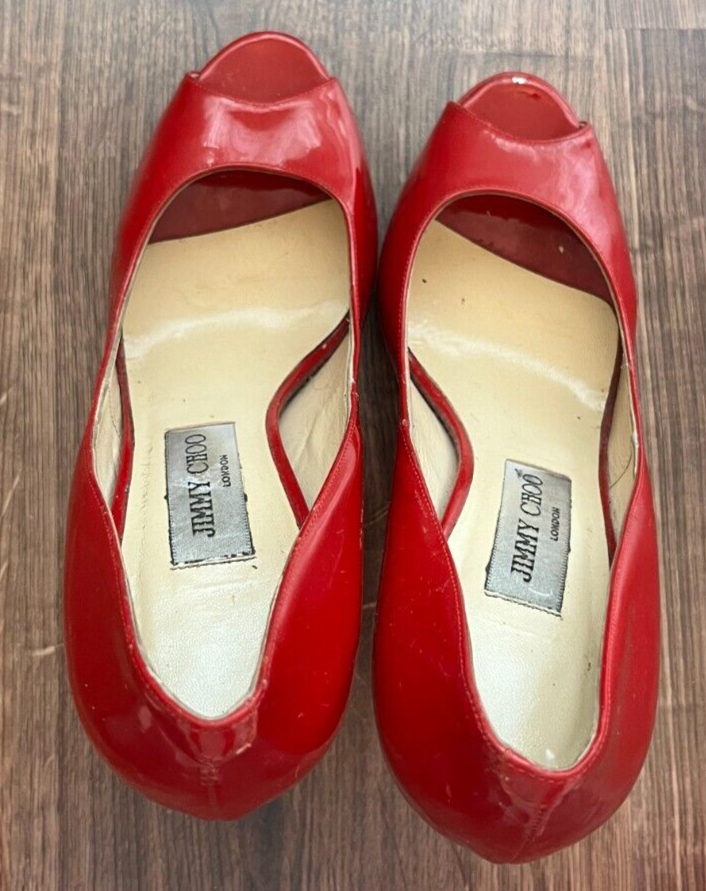 Jimmy Choo High Heels Red Patent Leather Luna Made in Italy Size EUR 38.5