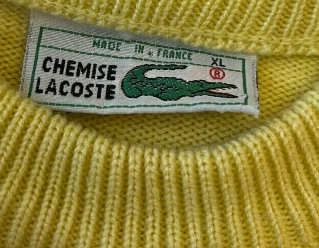 Chemise Lacoste Sweater Pullover Cotton Yellow Men Size XL Made in France