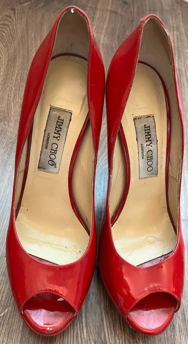 Jimmy Choo High Heels Red Patent Leather Luna Made in Italy Size EUR 38.5