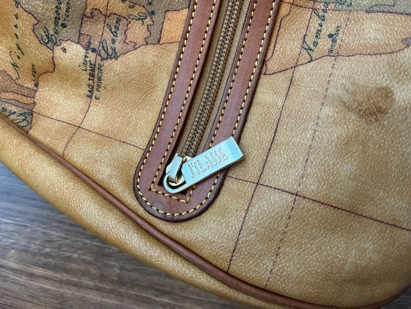 Alviero Martini First Class Travel Bag Purse Leather Map Women