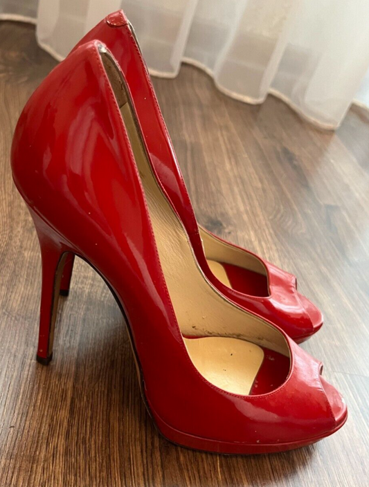 Jimmy Choo High Heels Red Patent Leather Luna Made in Italy Size EUR 38.5