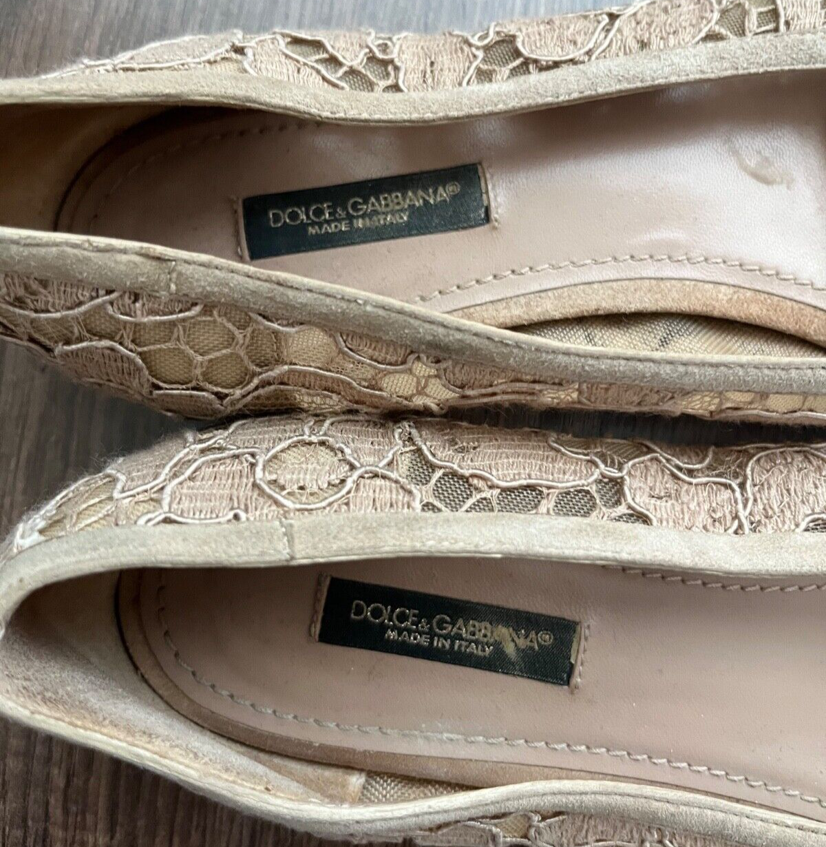 Dolce Gabbana Beige Floral Lace Loafers Flats Shoes Women Size 37 Made in Italy