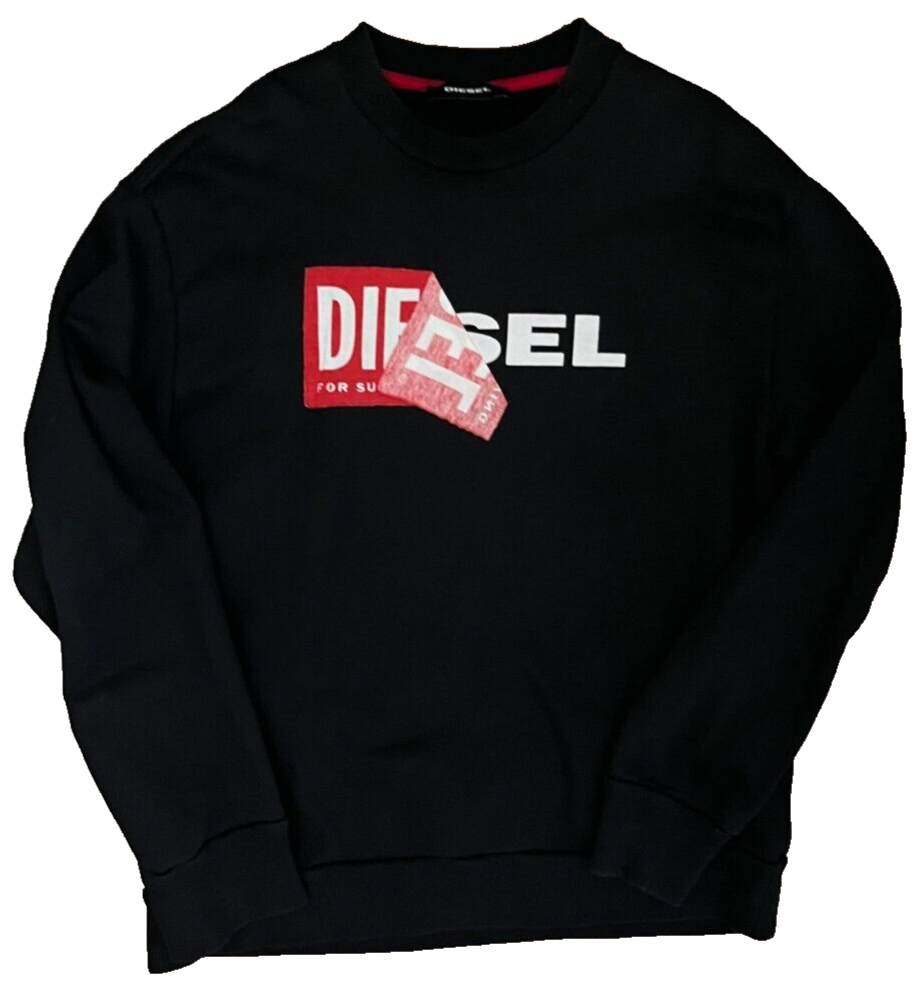 Diesel Samy Double Logo Men Sweatshirt Sweater Pullover Size M Black