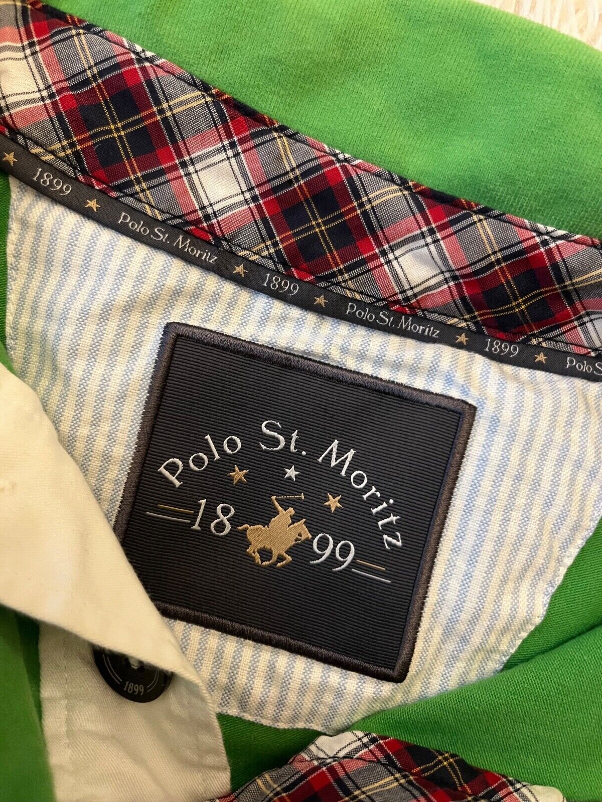 Polo St Moritz Shirt Green Patch Long Sleeve Cotton Size Men M