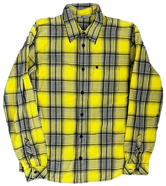 Carhartt Button Up Shirt Flannel Cotton Yellow Men Size M