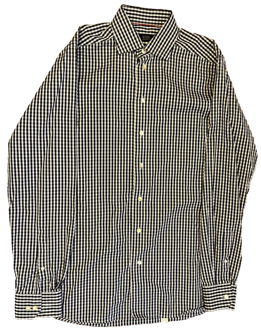 Eton Shirt Contemporary Ganghester Button Down Plaid Cotton Size Men 39 15 1/2