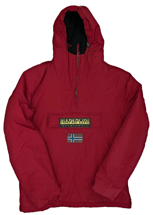 Napapijri Jacket Mens XXL Red 1/4 Zip Hooded Logo Waterproof Outdoors