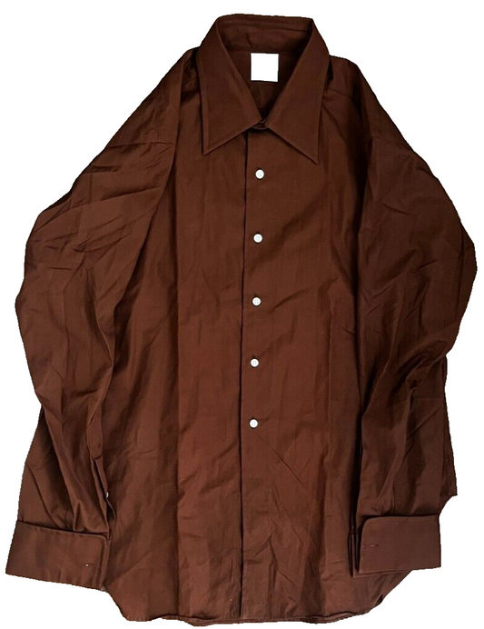 Christian Dior Button Up Long Sleeve Shirt Brown Solid Cotton Men Size 16.5 - 34