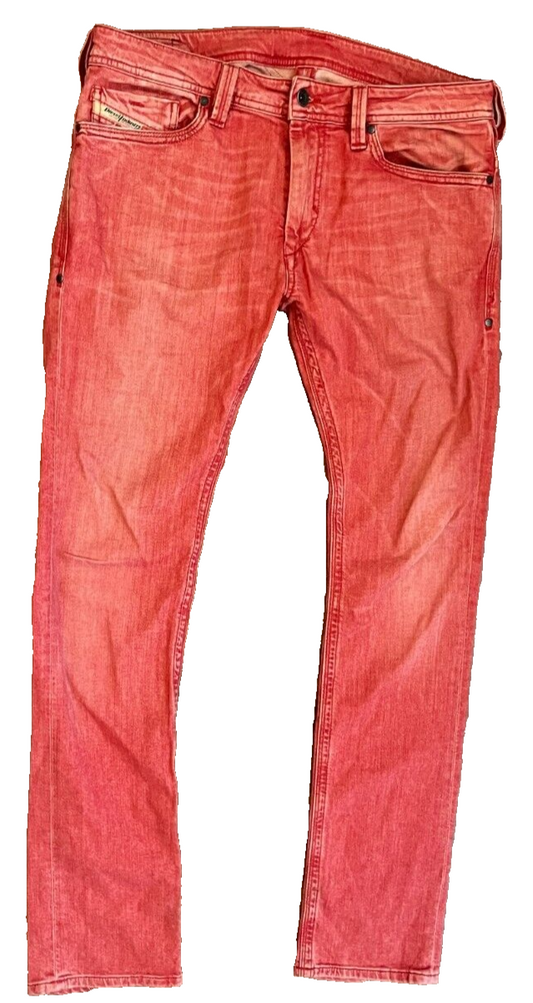 Diesel Industry Red Jeans Men Size 31 Slim Fit Stretch Straight Leg Denim