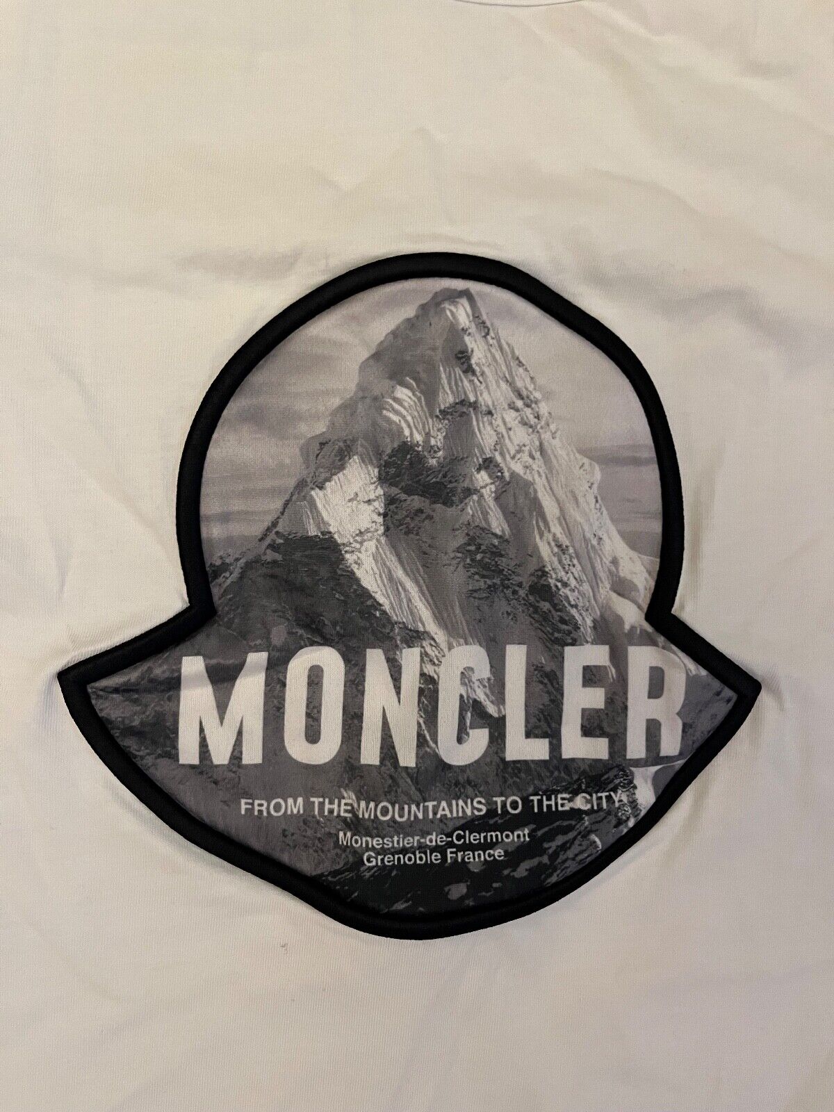 Moncler Shirt White Tee Big Logo Patch Cotton Size Men L