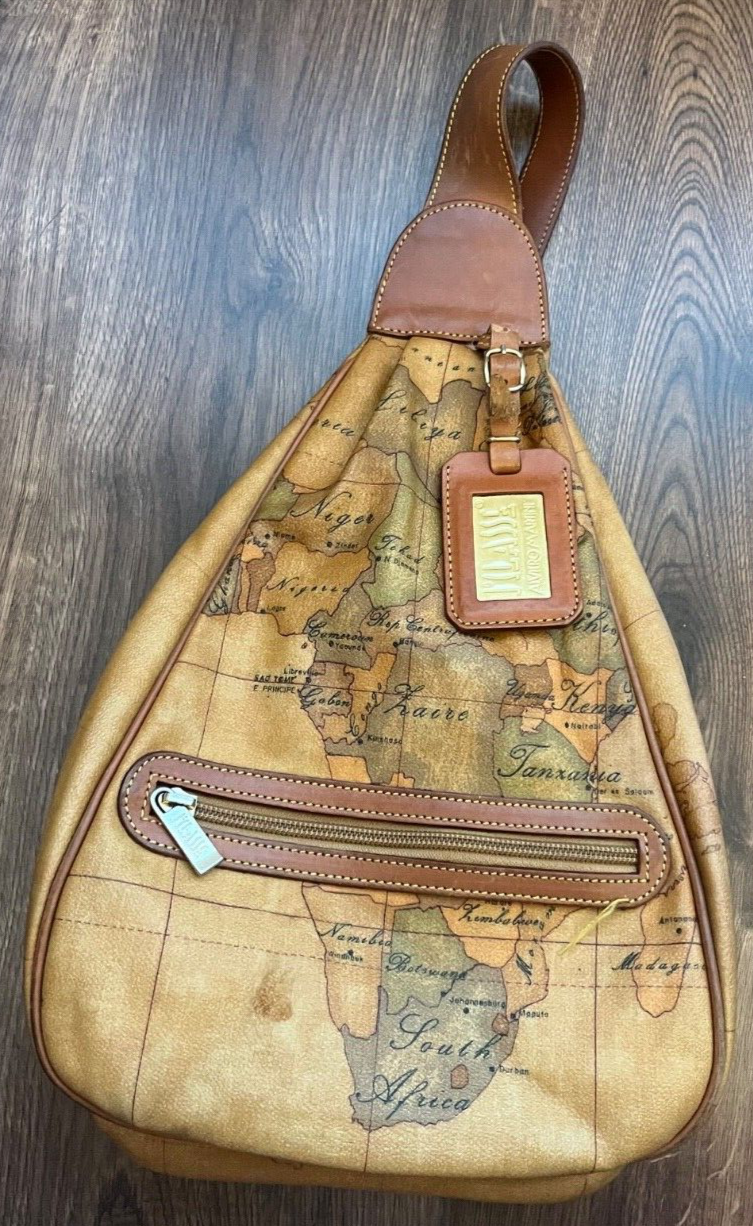 Alviero Martini First Class Travel Bag Purse Leather Map Women