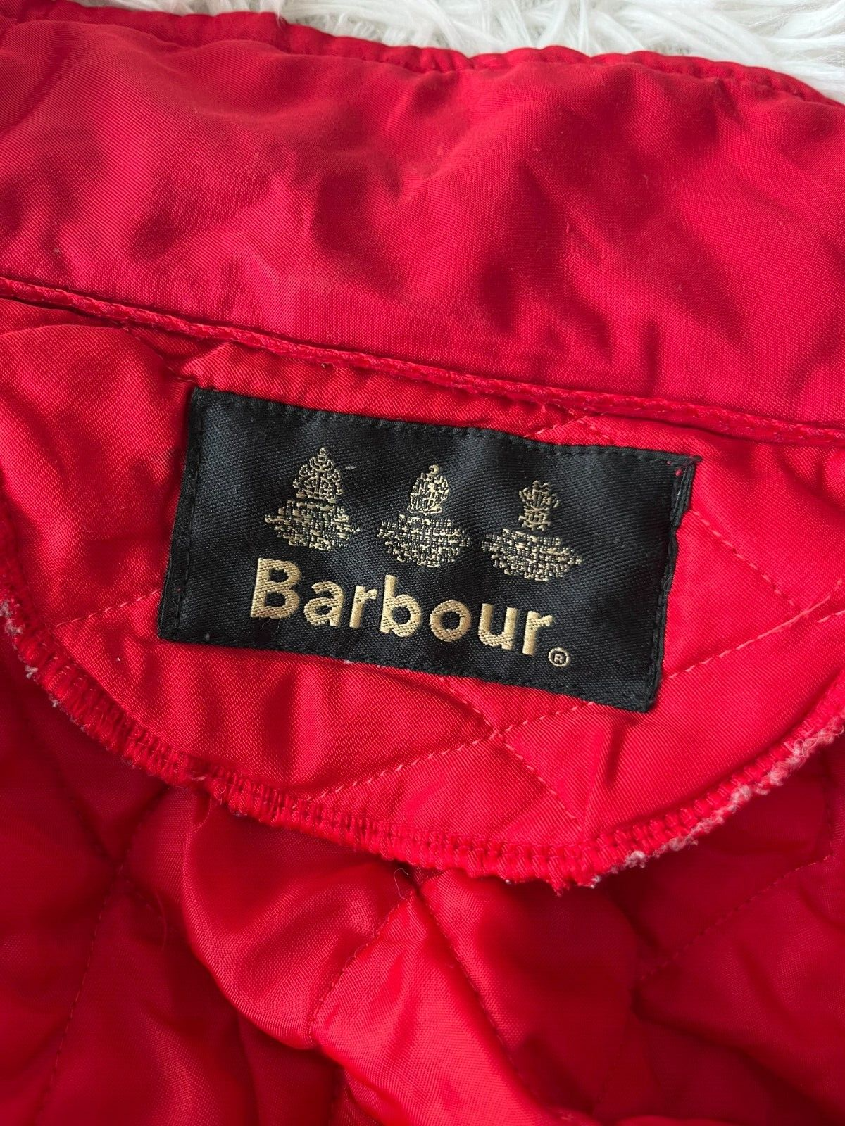 Barbour International Belted Quilted Jacket Full Zip Red Women Size L