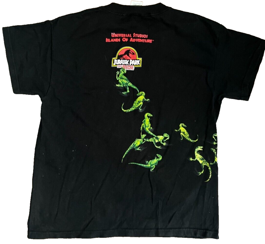 Vintage Jurassic Park The Ride Shirt L Kids Black 90s Dinosaur Movie Promo