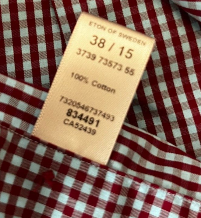 Eton Slim Fit Button Up Shirt Check Spread Cotton Men Size 38 15 Red Blue